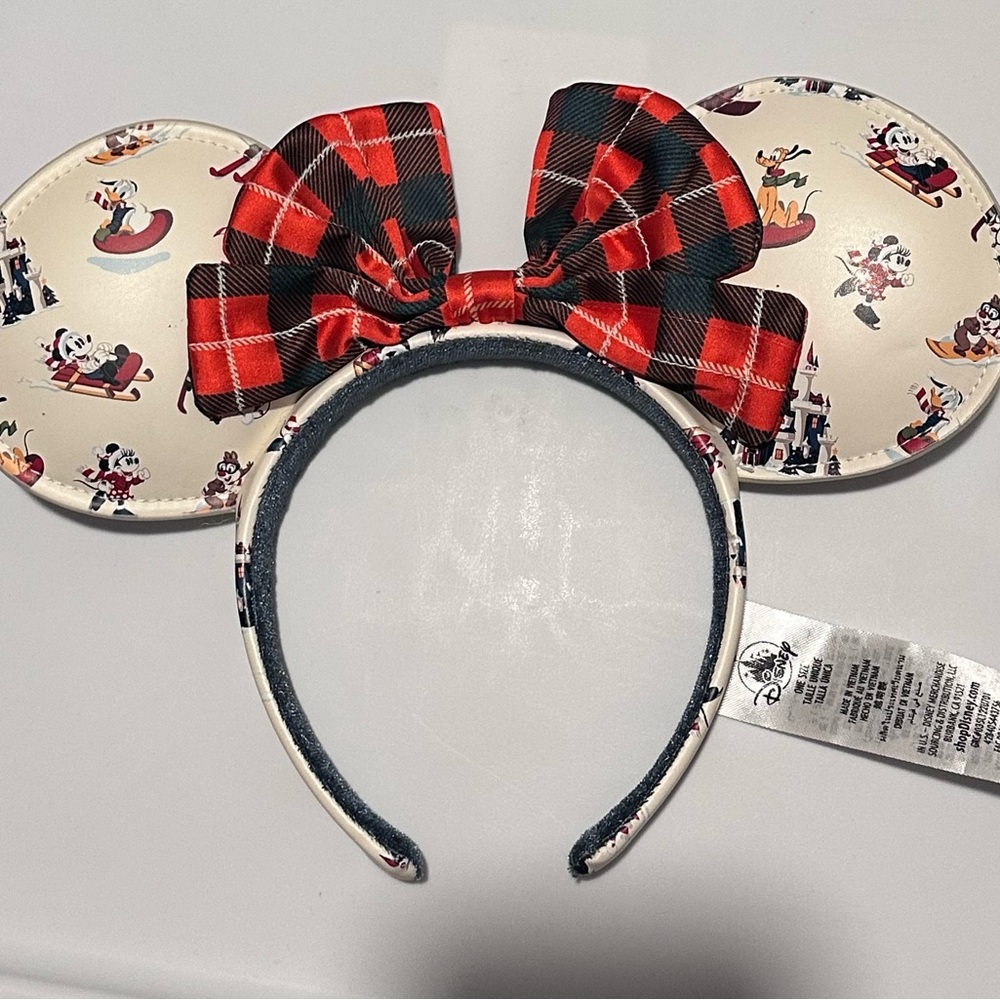 Disney Cream and Red Plaid Mickey Mouse Ears Headband
